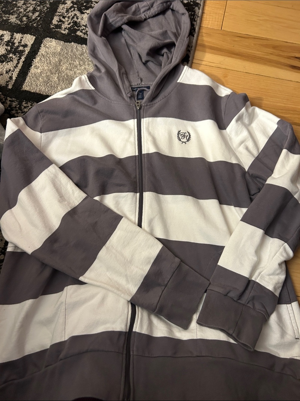 Tommy Bahama Hooded Zip Jacket in Gray and White Wide Stripes